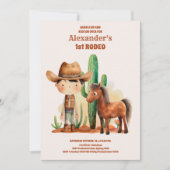 ワースト・ファースト・ロデオ ワイルドウェストカウボーイ 1歳の誕生日 招待状 (正面)