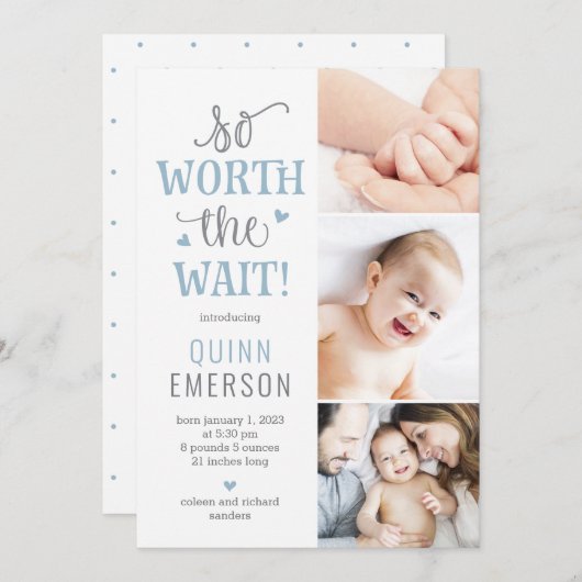 ワース待ちベビー写真の誕生のお知らせ シーズンカード (正面/裏面)