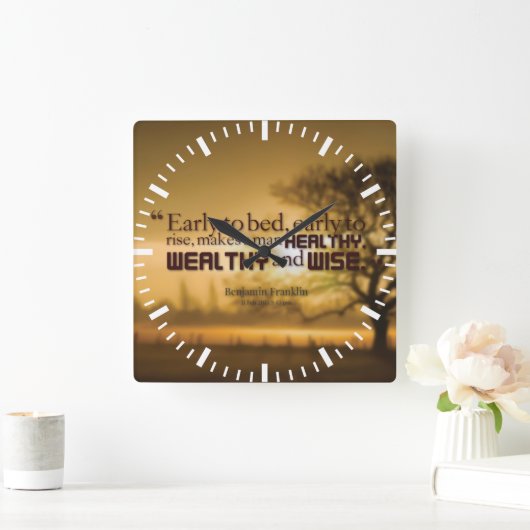 ワーズやる気を起こさせる- Benjamin Franklin引用文 スクエア壁時計 (ホーム)