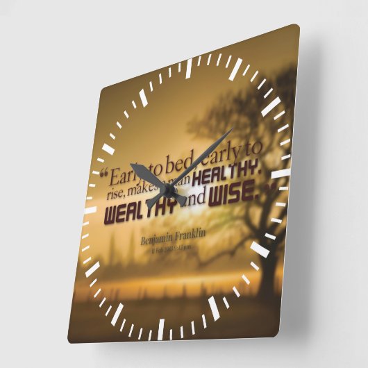 ワーズやる気を起こさせる- Benjamin Franklin引用文 スクエア壁時計 (傾斜)