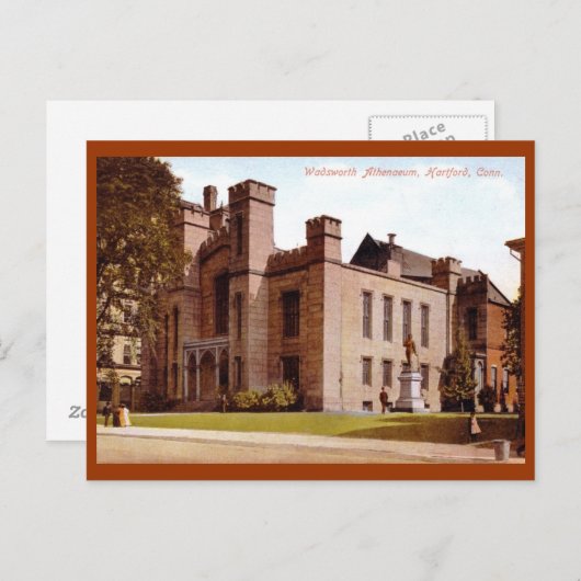 ワーズワース・アテナエム、ハートフォード1908ヴィンテージ ポストカード (正面/裏面)