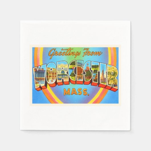 ワーチェスター・マサチューセッツ州MAヴィンテージ旅行お土産 スタンダードカクテルナプキン (正面)