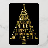 ワーッエレガントメリートアートツリークリスマスブラック金ゴールド 箔シーズンカード (正面)