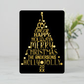 ワーッエレガントメリートアートツリークリスマスブラック金ゴールド 箔シーズンカード (立ち正面)