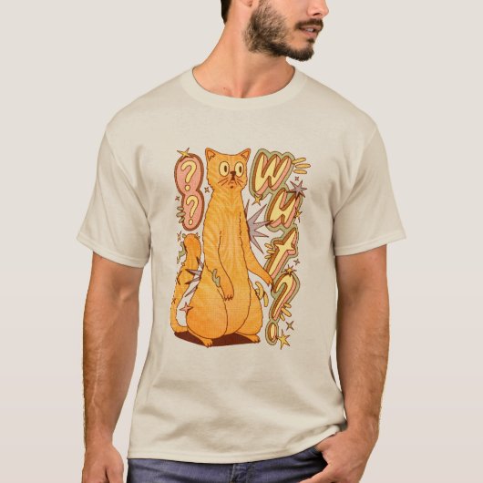 ワーッ？オレンジキャットイラストレーション Tシャツ (正面)