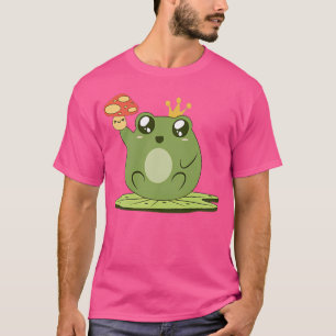 ワートに可愛いキノコを乗せたコテージコアかわいいカエル Tシャツ