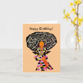 ワードアートアフロレディーアフリカンアメリカンハッピーバースデー カード (黄色い花)