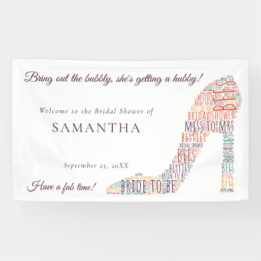 ワードアートシューズ名おもしろいパープルブライダルシャワー 横断幕 (横)