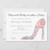 ワードアートスティレットバブリーパープルブライダルシャワー 招待状 (正面)