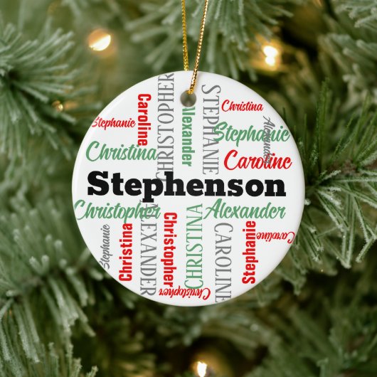ワードアートパーソナライズされたコラージュファミリーホリデー セラミックオーナメント (ツリー)