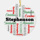 ワードアートパーソナライズされたコラージュファミリーホリデー セラミックオーナメント (正面)