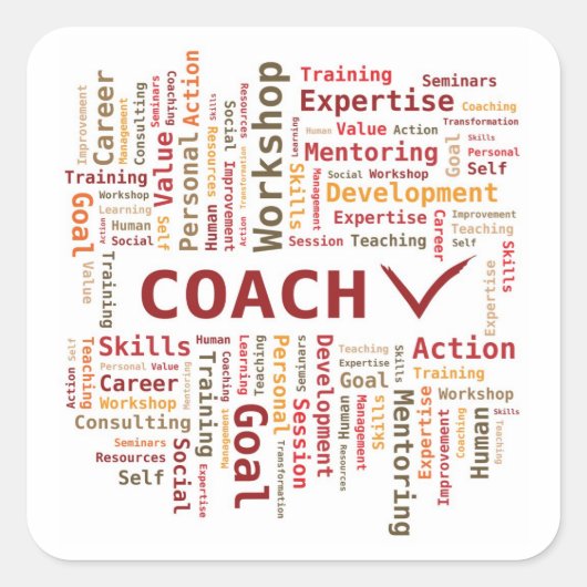 ワードクラウドコーチスキルの専門知識 – 赤オレンジ スクエアシール (正面)