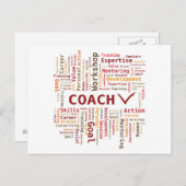 ワードクラウドコーチスキルの専門知識 – 赤オレンジ ポストカード (正面/裏面)