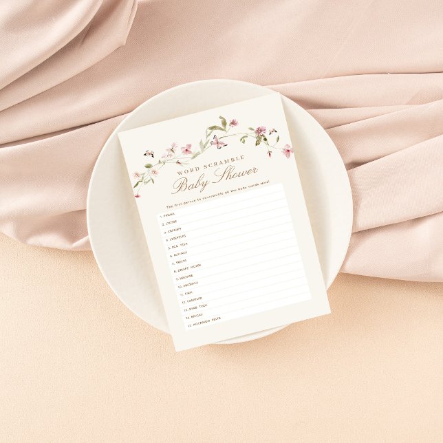 ワードスカンブルベビーシャワーゲームバニーピンクフローラ (クリエイターアップロード済み)