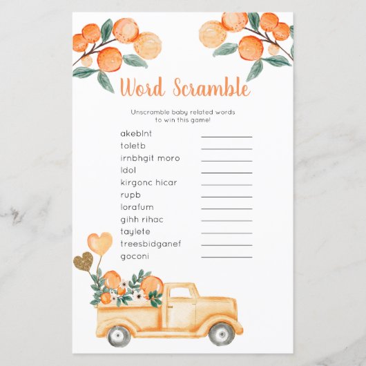ワードスクランブルゲームシトラスのオレンジヴィンテージトラック (正面)