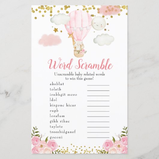 ワードスクランブルゲームピンクの熱気球の動物 (正面)