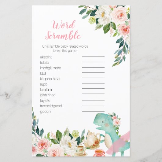 ワードスクランブルゲーム恐竜の茶パーティー赤ちゃんシャワー (正面)
