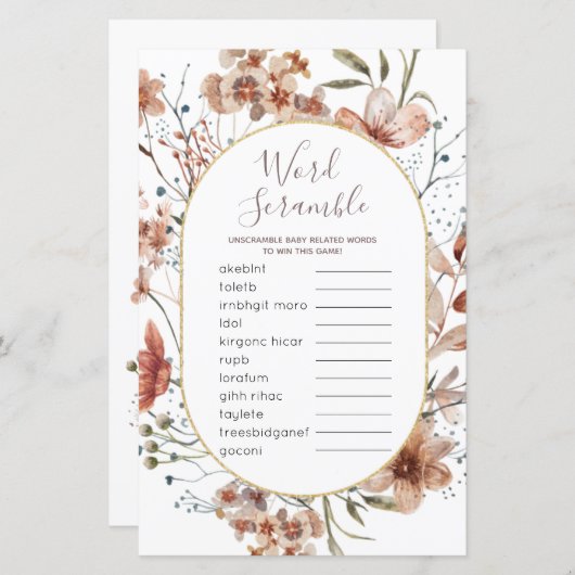 ワードスクランブルゲーム秋のワイルドフラワーサイン (正面/裏面)