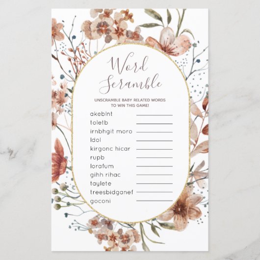 ワードスクランブルゲーム秋のワイルドフラワーサイン (正面)