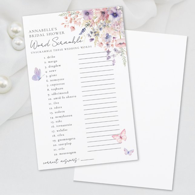 ワードスクランブルバタフライワイルドフラワーブライダルシャワー (Word Scramble Butterfly Wildflower Bridal Shower )