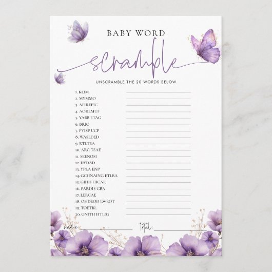 ワードスクランブルパープルバタフライベビーゲームカード アドバイスカード (正面)