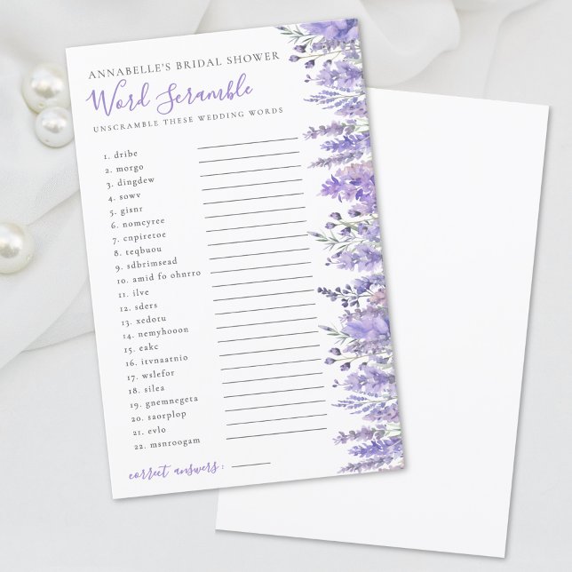ワードスクランブルラベンダーフローラブライダルシャワー (Word Scramble Lavender Floral Bridal Shower)