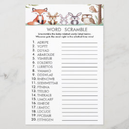 ワードスクランブル | 森の動物 ベビーシャワー ゲーム