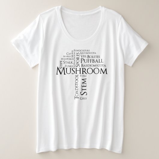 ワードマッシュルームプラスTシャツ(黒文字) プラスサイズTシャツ (デザイン正面)
