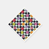 ワープした白黒のチェッカーボード上の幸せな顔 スタンダードカクテルナプキン (角)