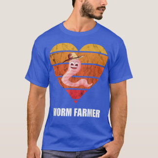 ワーム農家レトロヴィンテージハートハットガーデニングバーム Tシャツ