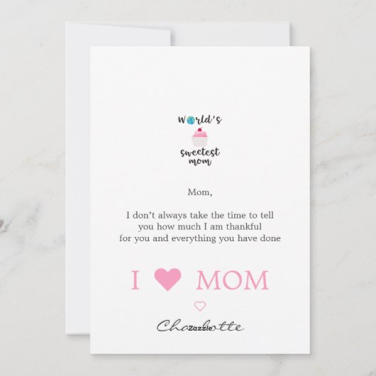 ワールドで最も甘いママの引用文カップケーキのピンク シーズンカード (裏面)