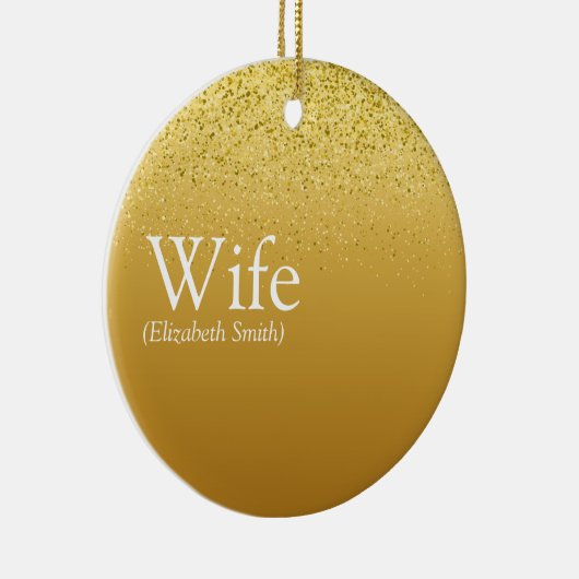 ワールドの妻最高の定義金ゴールドグリッターグラムおもしろい セラミックオーナメント (右)