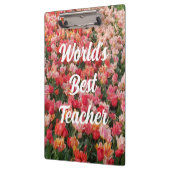 ワールドの最高の先生ピンクの花のクリップボード クリップボード (左)