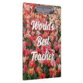 ワールドの最高の先生ピンクの花のクリップボード クリップボード (右)