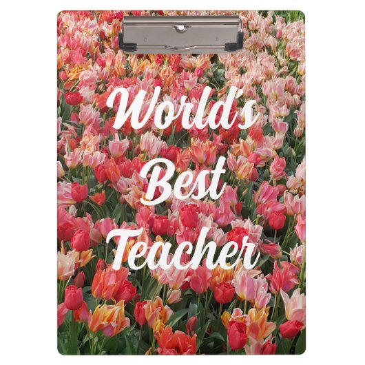 ワールドの最高の先生ピンクの花のクリップボード クリップボード (正面)