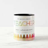 ワールドの最高の先生レインボークレヨンカラーズギフト ツートーンマグカップ (中央)