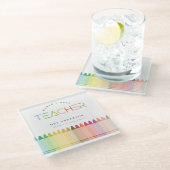 ワールドの最高の先生レインボークレヨンカラー ガラスコースター (アングル)