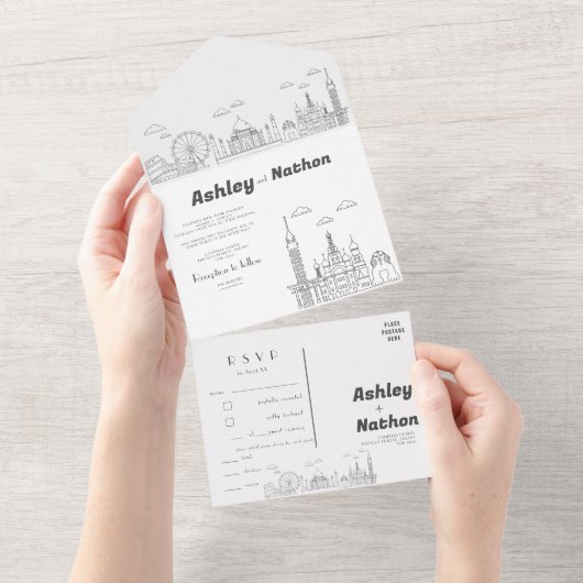 ワールドアドベンチャー疑問に思7型結婚論 オールインワン招待状 (貼ってはがせる)