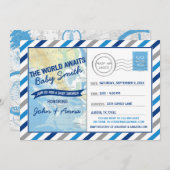 ワールドアワイツベビーシャワー招待状青い葉書 招待状 (正面/裏面)