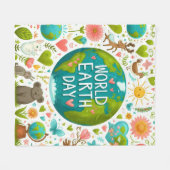 ワールドアースデイ、モダン漫画ハート&グローブ フリースブランケット (正面(横))