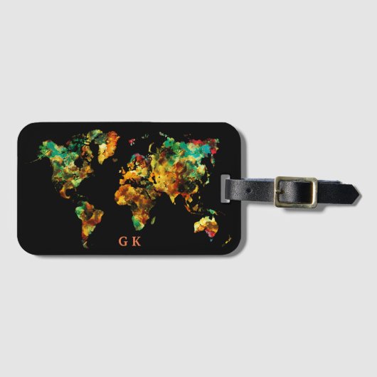 ワールドエレガントマップウォーターカラー絵画ズモノグラム ラゲッジタグ (正面横)