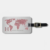 ワールドエレガントマップバラ金ゴールドグリッターモノグラム名 ラゲッジタグ (正面横)