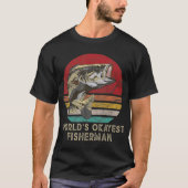 ワールドオケイエストフィッシャーマンヴィンテージベース魚釣り Tシャツ (正面)