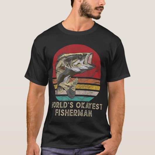 ワールドオケイエストフィッシャーマンヴィンテージベース魚釣り Tシャツ (正面)