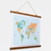 ワールドカラフルマップウッドトップウォールタペストリー 吊り下げ型タペストリー (傾斜あり)