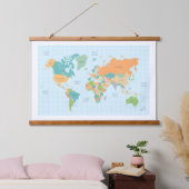 ワールドカラフルマップウッドトップウォールタペストリー 吊り下げ型タペストリー (寝室)