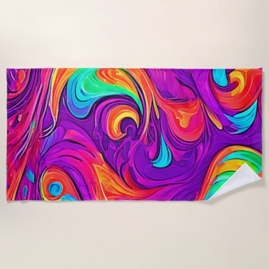 ワールドカラフル：フローパターン ビーチタオル (正面)