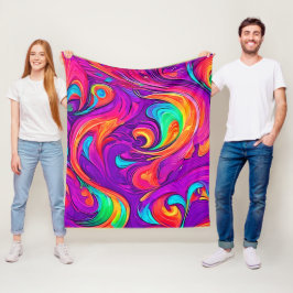 ワールドカラフル:フローパターン フリースブランケット