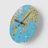 ワールドカートゥーンマップ ラウンド壁時計 (傾斜)