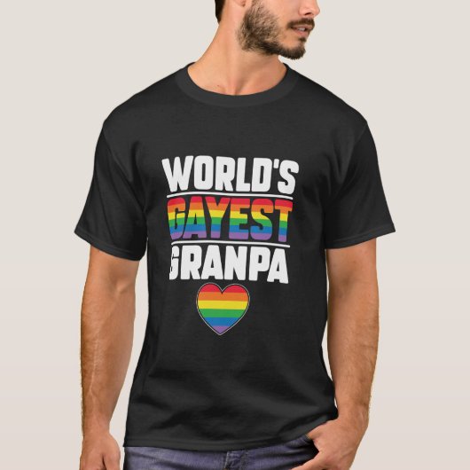 ワールドガイエストグランドパおもしろいゲイプライドLGBTグランドファ Tシャツ (正面)